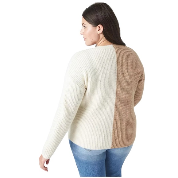 LANE BRYANT Classic Button-Front Colorblock Cardigan in Tan/Cream Size 18/20 - Picture 2 of 8